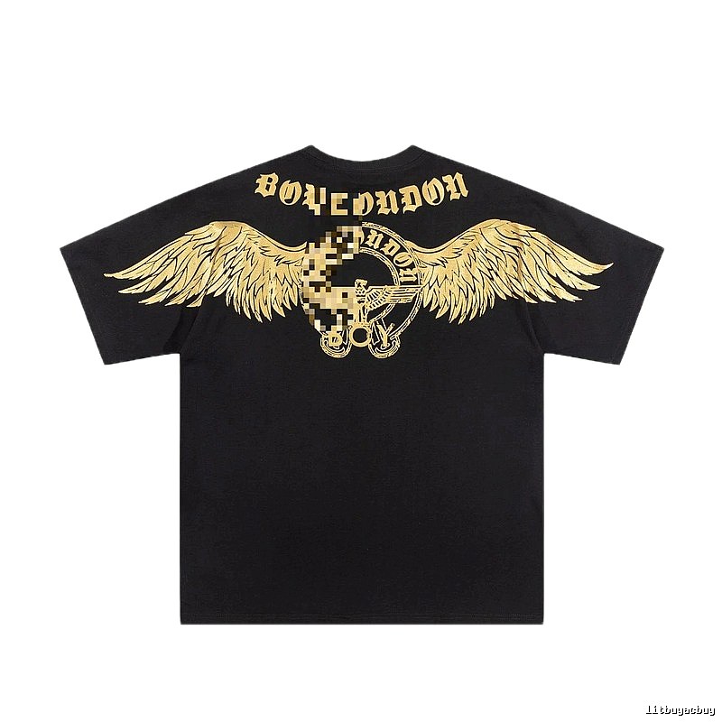 BOY Street Style Black Short-sleeve T-shirt with Gold Foil Stamped Wings