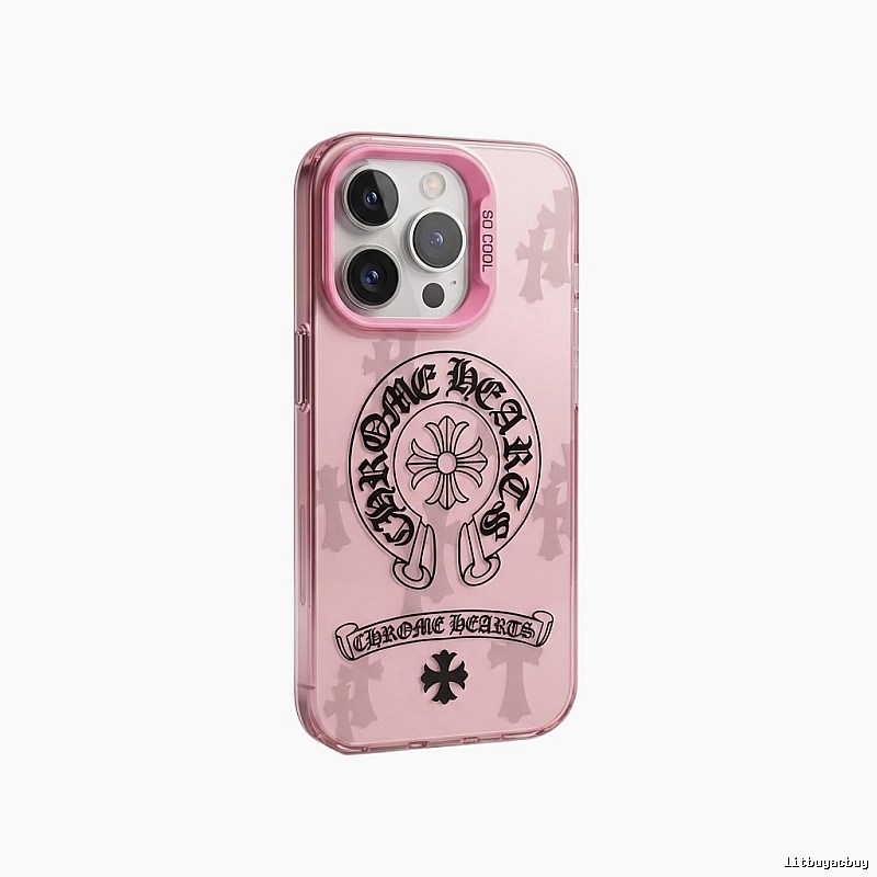 Chrome Hearts dark style pink iPhone case