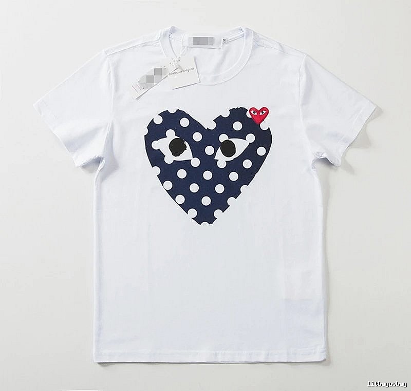 Comme des Garcons PLAY 2021-17 Blue Style 2117 Heart Logo T-Shirt Weekend Wear