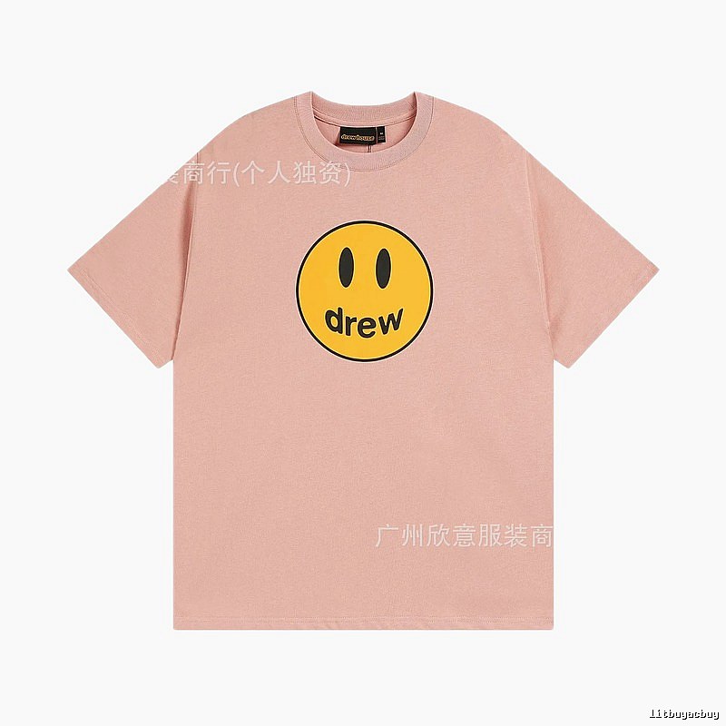 Drew Smiley Print Street Style Pink T-Shirt