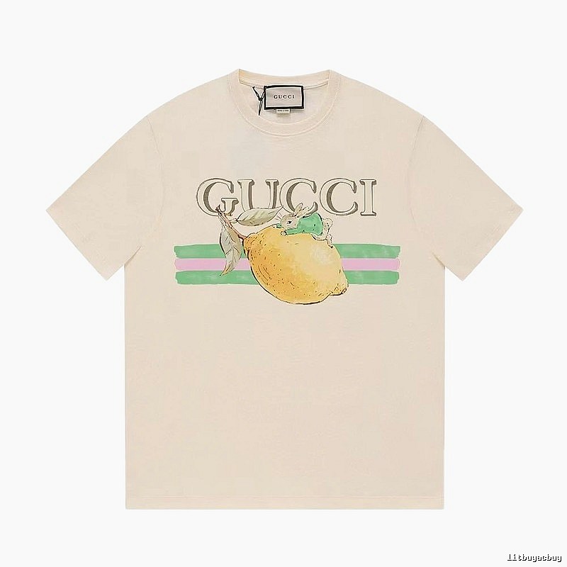 Gucci Lemon Print Casual Style Off-white Short-sleeve T-shirt