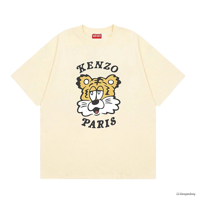 KENZO Tiger Head Print Trendy Style Beige T-shirt