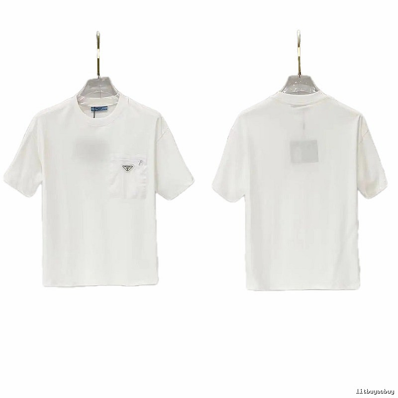 Prada Triangle Logo Minimalist Style White Short-sleeve T-shirt