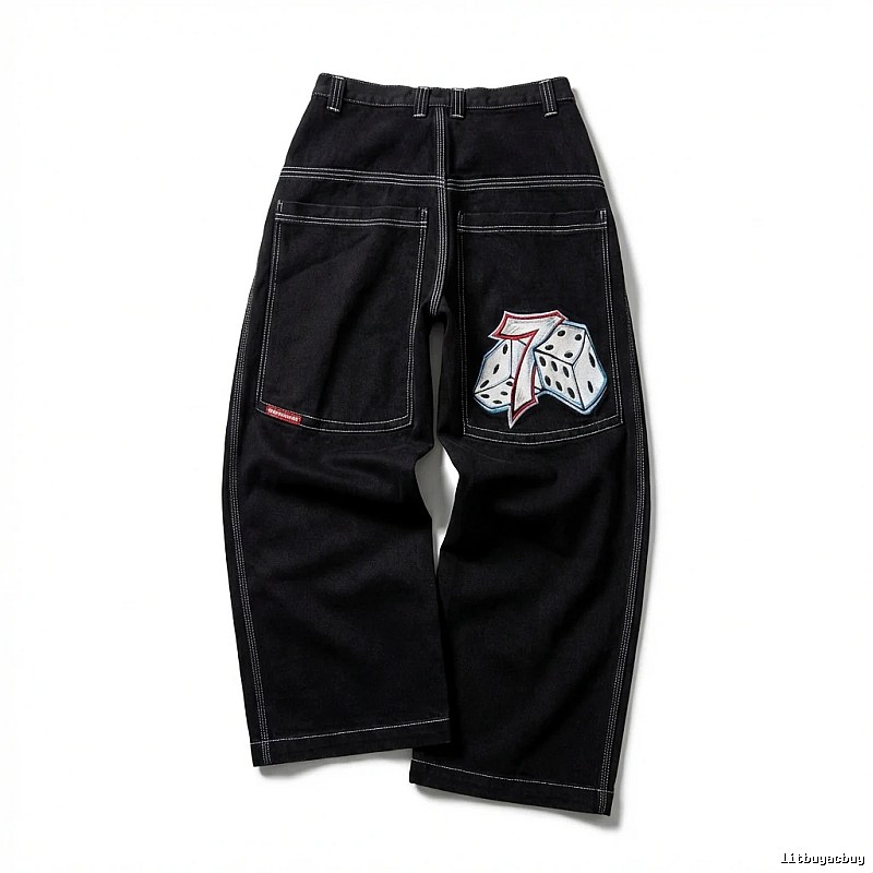 Y2K Dice Style Black Pants