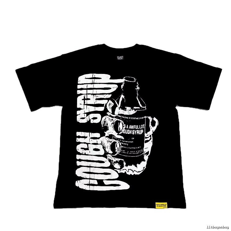 ALOCS Syrup Print Street Style Black T-Shirt