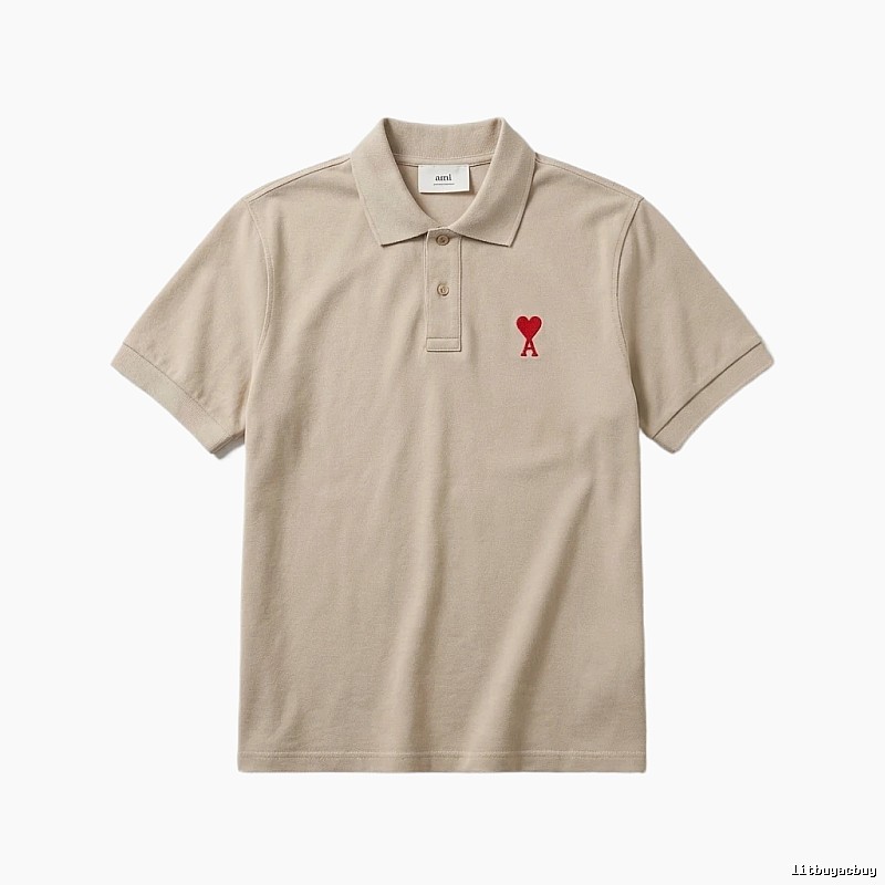 AMI Love Minimalist Style Beige Polo Shirt