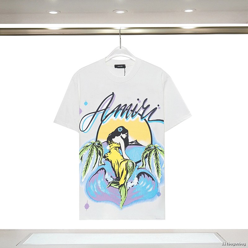 Amiri Logo Detail Graphic T-shirt White Blue Amiri with Functional Detail