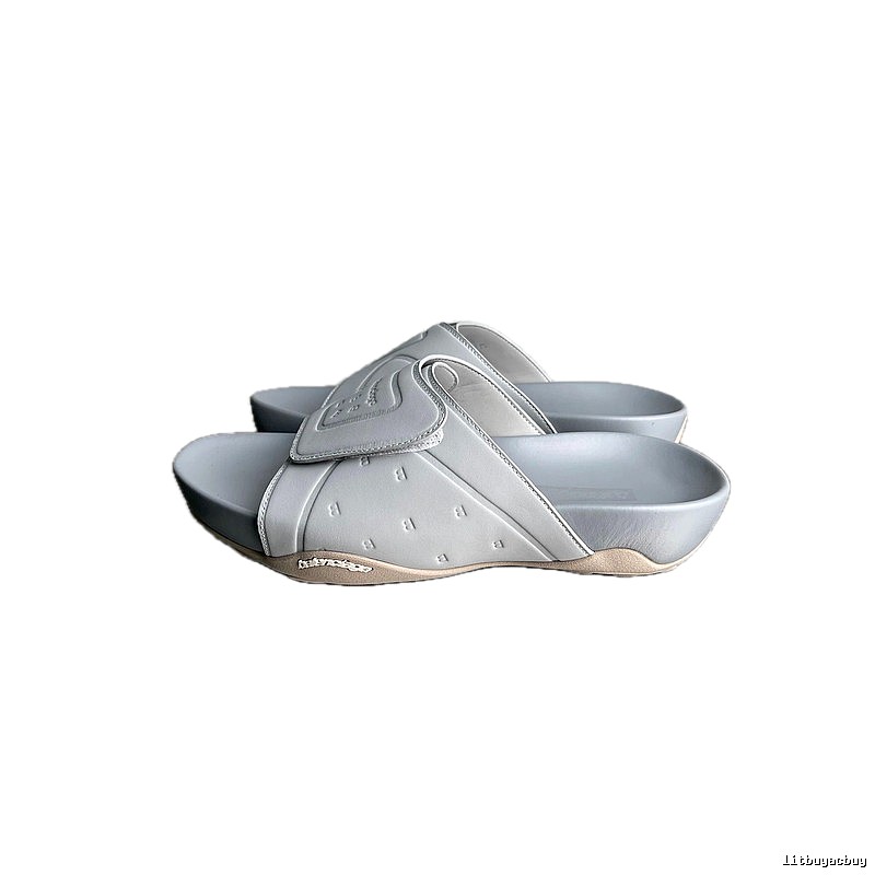 Balenciaga B Embossed Trendy Light Grey Slippers