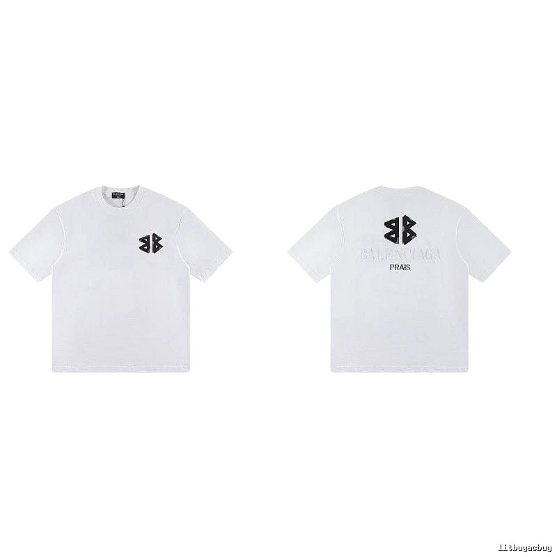 Balenciaga Double-B Print Street Style White T-Shirt