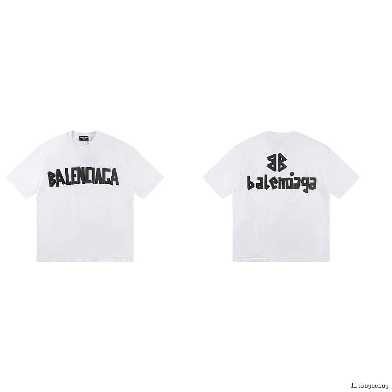 Balenciaga Double B Printed Street Style White T-shirt