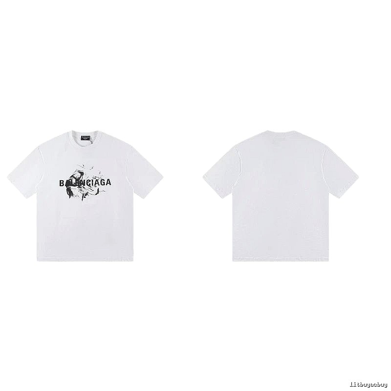 Balenciaga Graffiti Print Street Style White T-Shirt