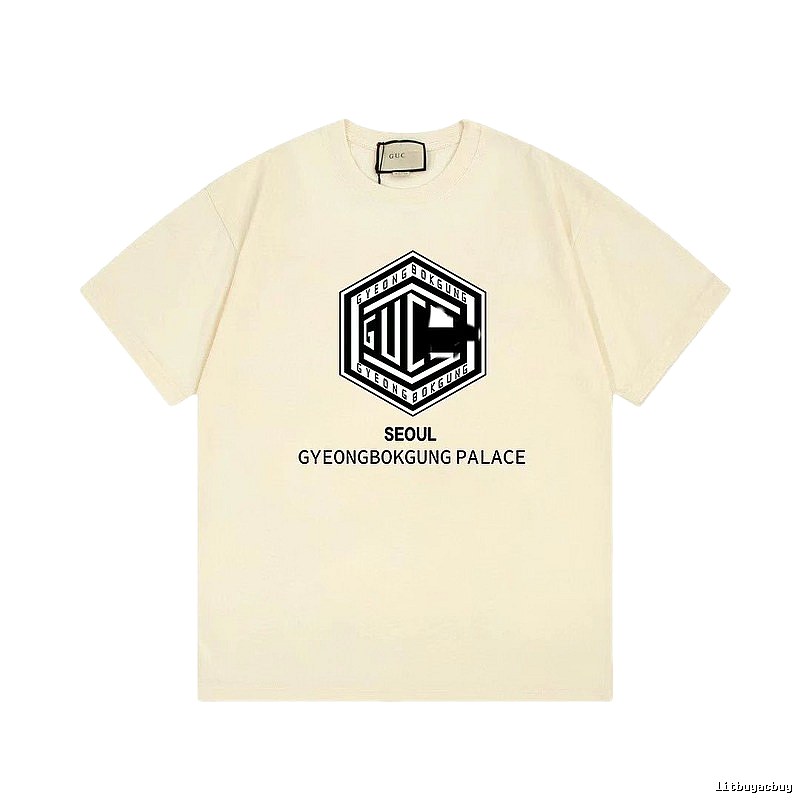 Balenciaga Printed Street-Style Beige Short-sleeve T-Shirt