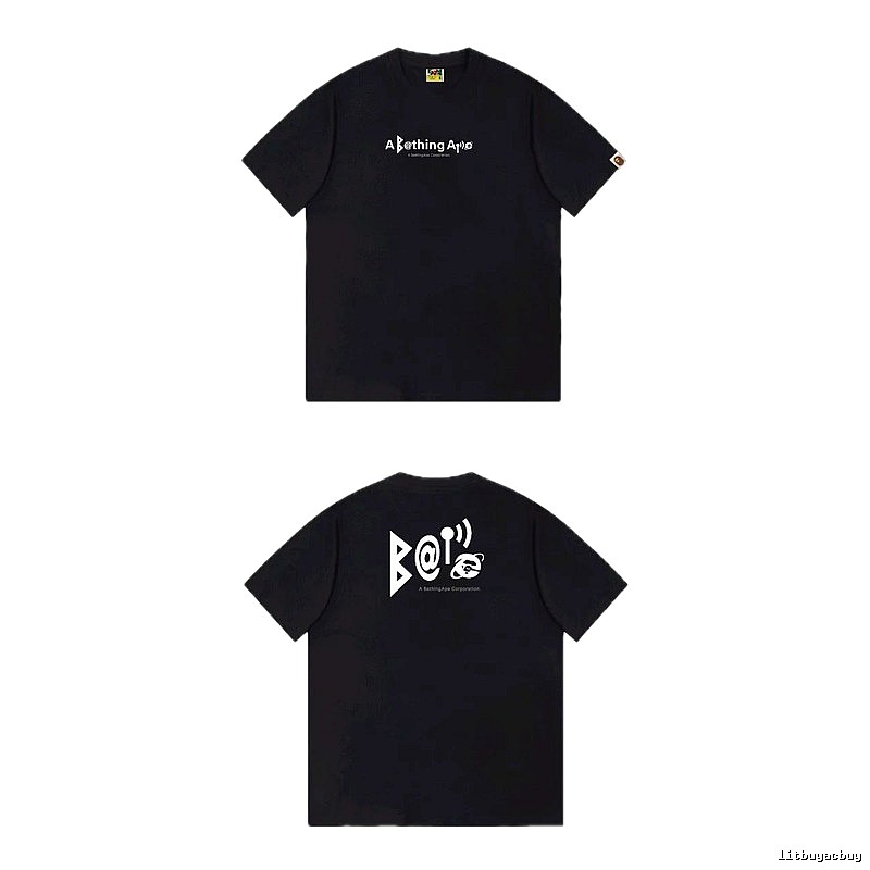 Bape letter - printed short - sleeved black T - shirt