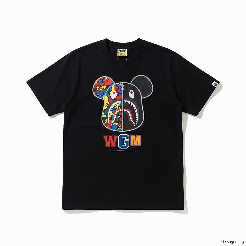 Bape Mickey Shark trendy brand black T-shirt