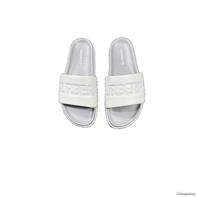 Burberry Embossed Collection Minimalist Style Light Grey Slide Sandals