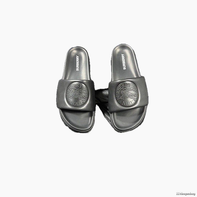 Burberry Knight-Embossed Minimalist Black Slide Sandals