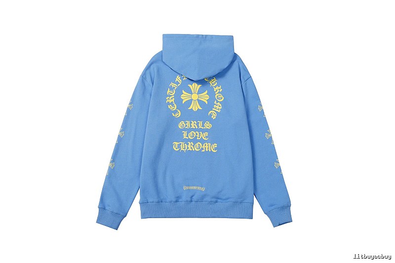 Chrome Hearts 2088-90 Sky Blue Cross Graphic Hoodie Summer Styling