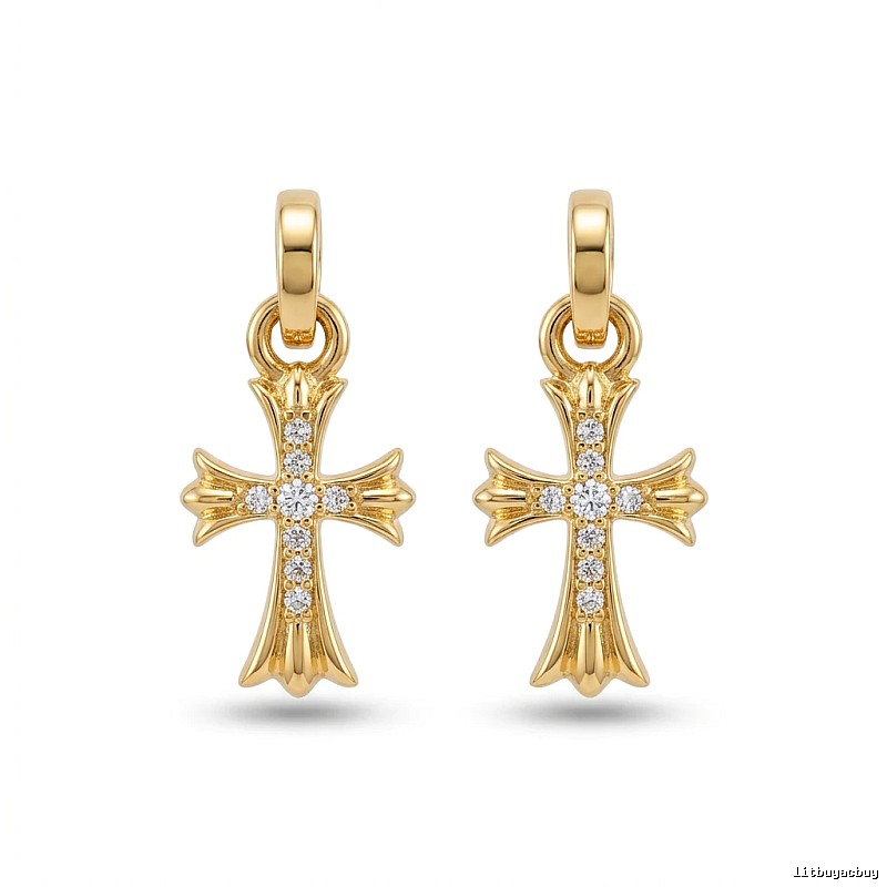 Chrome Hearts Cross Trendy and Cool Style Gold Earrings