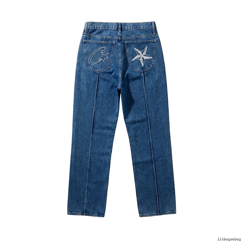 Corteiz Star Embroidery Denim Blue Jeans