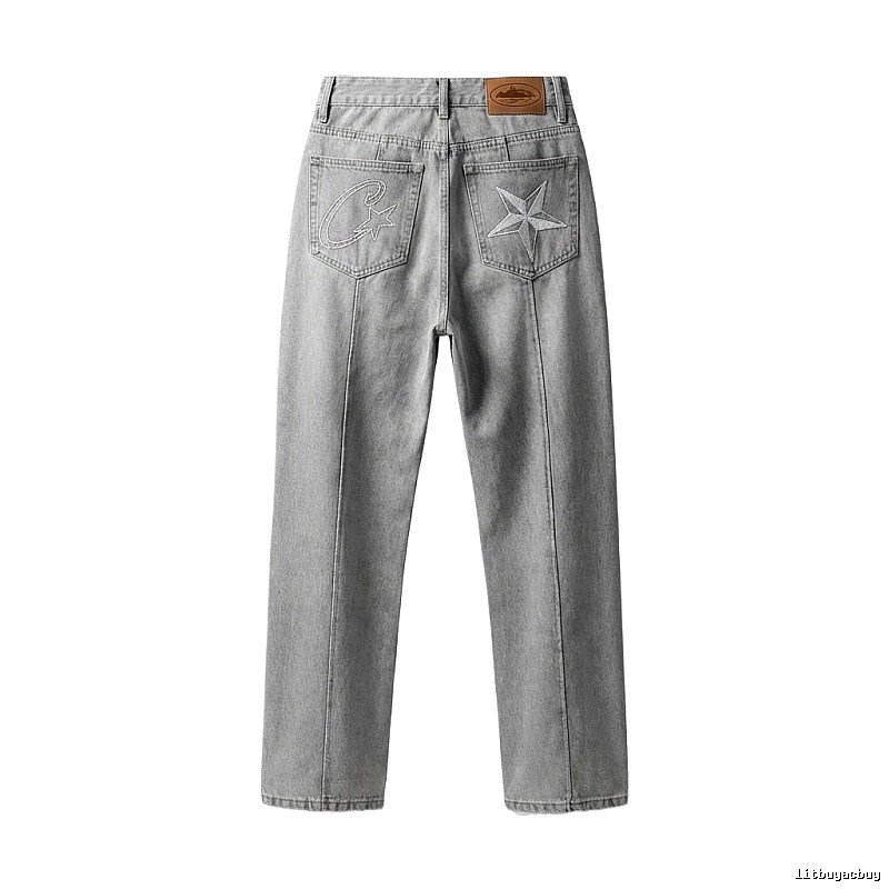 Corteiz Star - Marked Retro - Style Light Gray Jeans