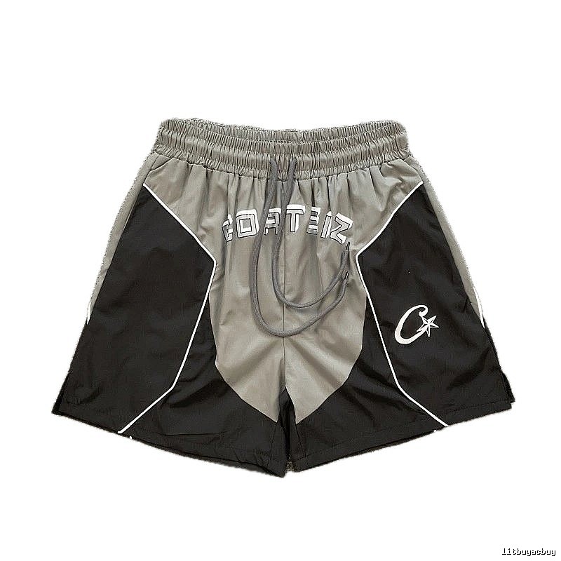 Corteiz Street Style Black and Grey Colorblock Athletic Shorts