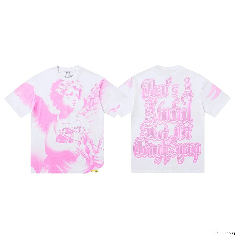 COUGH SYRUP Angel Print Street Style White and Pink T-shirt