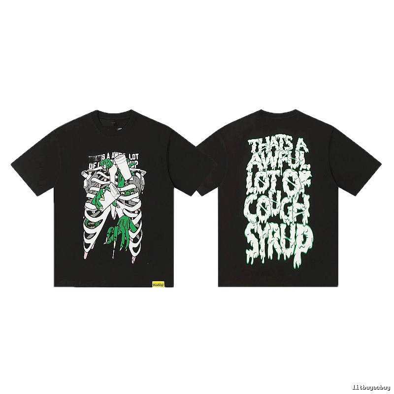 COUGH SYRUP Skull Print Dark Style Black T-shirt