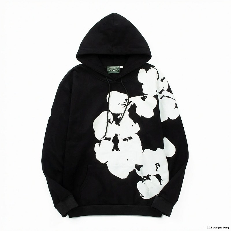 DENIM TEARS Floral Style Black Hoodie