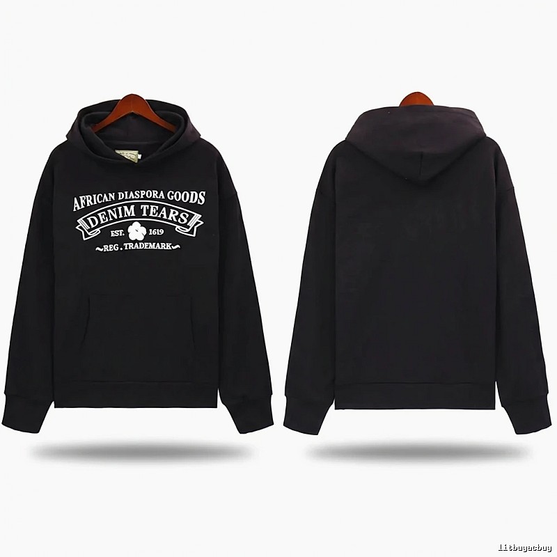 DENIM TEARS retro-style black hoodie