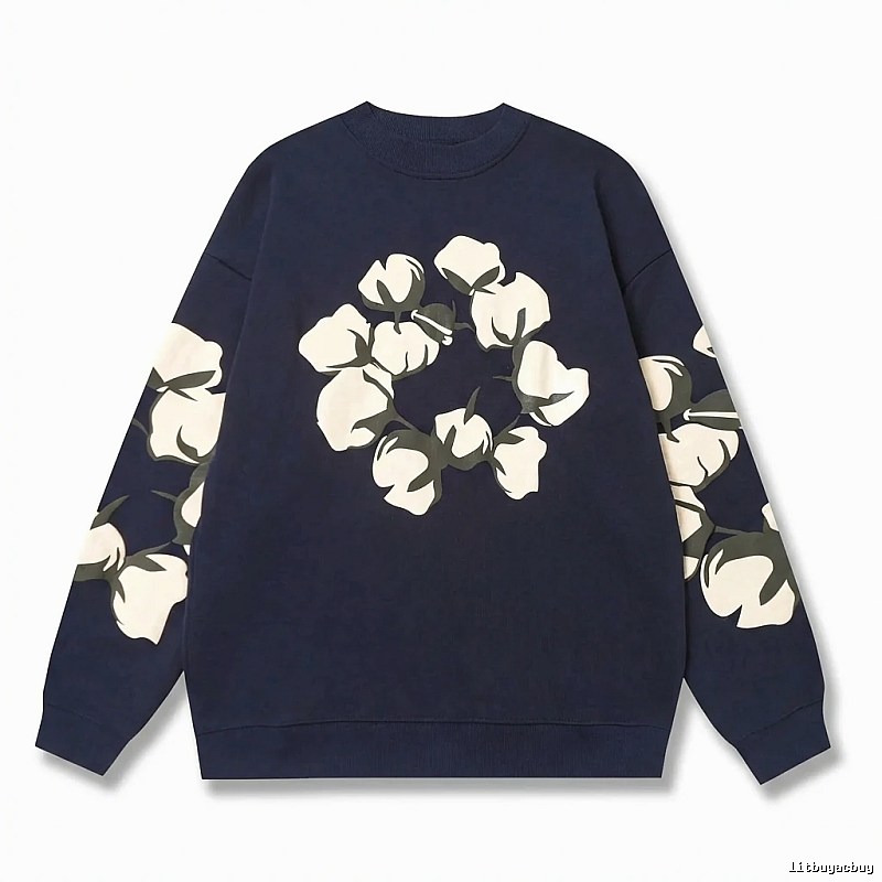 DENIM TEARS Retro Style Navy Blue Sweatshirt