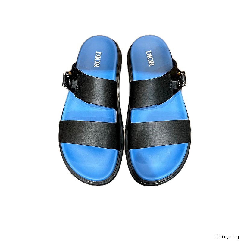 Dior Casual Collection Minimalist Style Blue and Black Slide Sandals