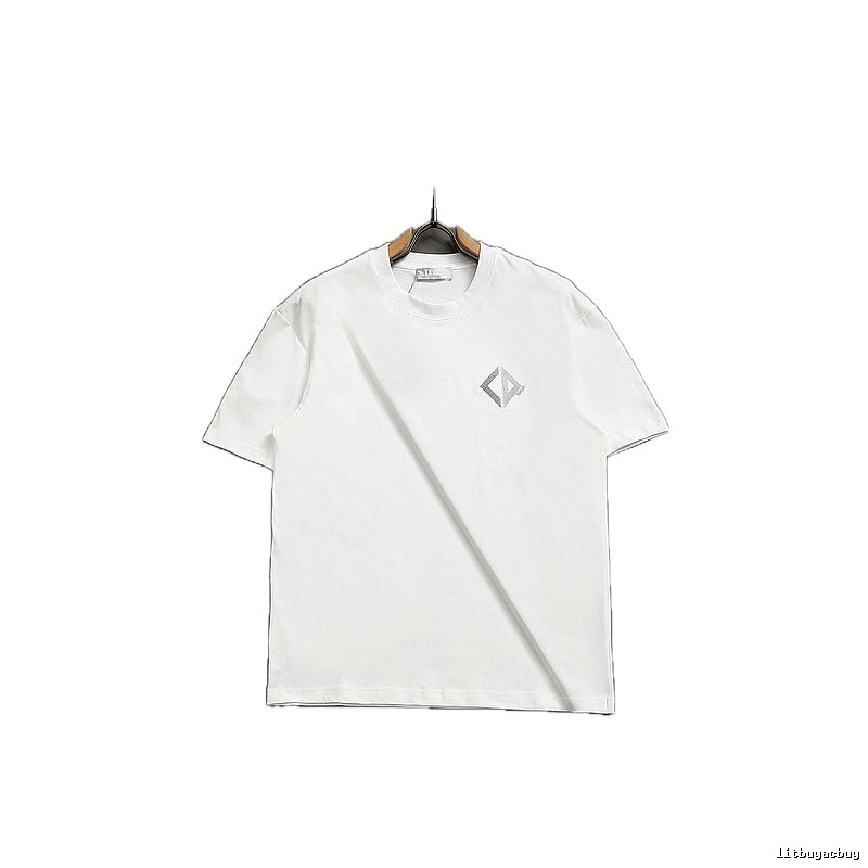 Dior Diamond Check Embroidered Minimalist Style White Short-Sleeve T-Shirt