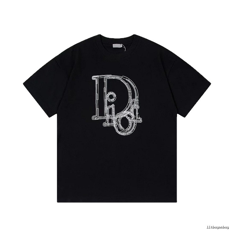 Dior Trendy Cool Line Print Black Short Sleeve T-Shirt