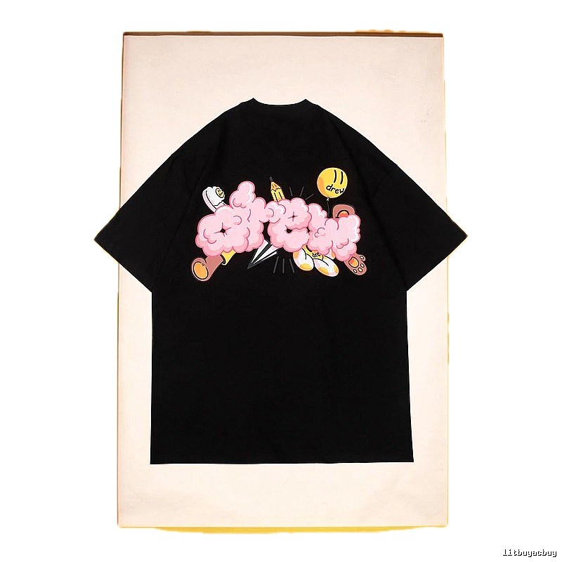 DREW Cloud Print Street Style Black Short Sleeve T-Shirt