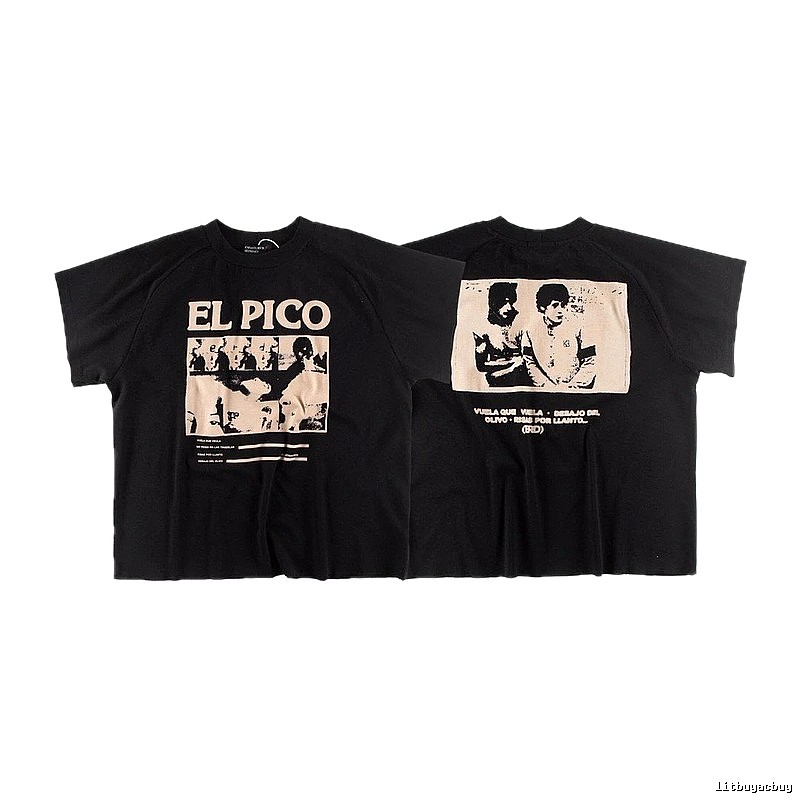 ERD GRJKD ELPICO Vintage Style Black Short Sleeve T-shirt