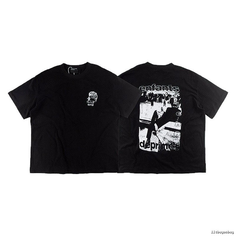 ERD Portrait Print Dark Style Black Short-sleeve T-shirt