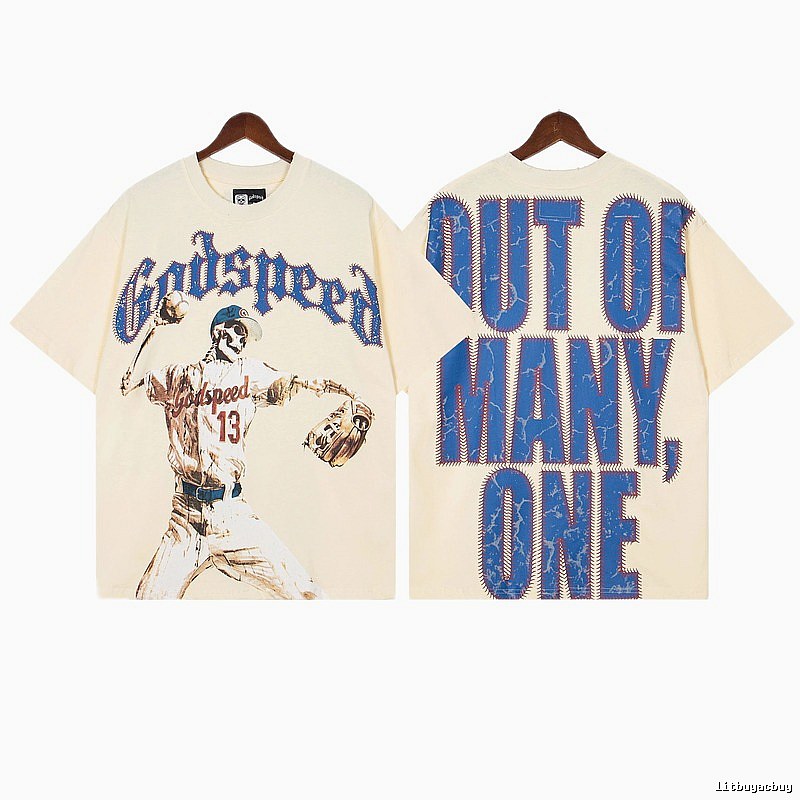 Godspeed Baseball Print Vintage Beige T-shirt