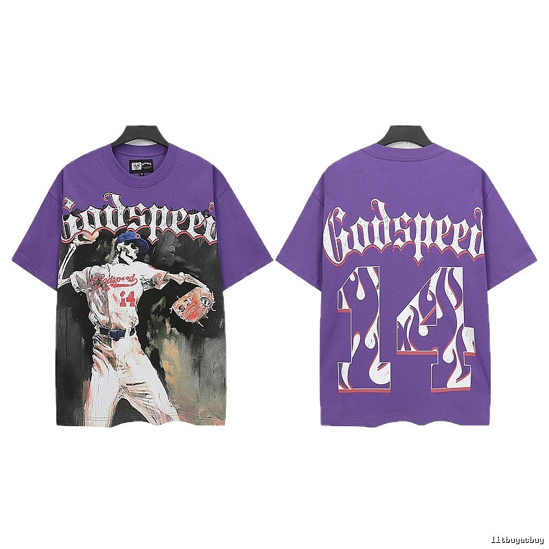 Godspeed Baseball Skull Street Style Purple T-shirt