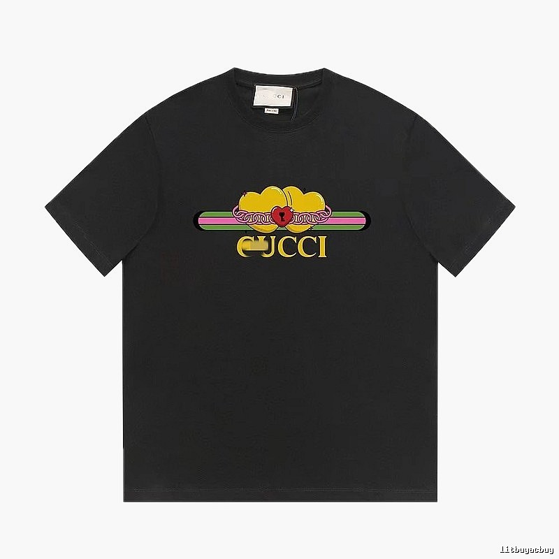Gucci Heart Print Trendy Black Short-sleeved T-shirt
