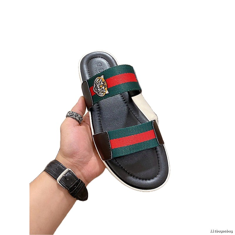 Gucci Tiger Head Embroidered Color-block Casual Slides