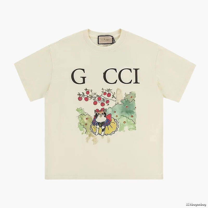 Gucci Vintage-Style Off-White Cat Print T-Shirt