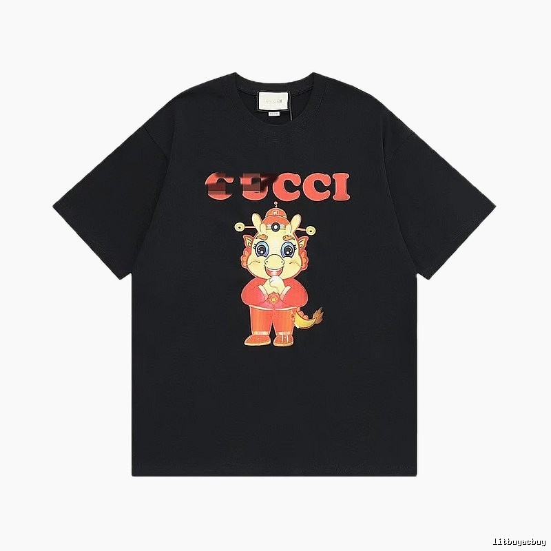 Gucci Year of the Dragon Collection Chinese Trendy Style Black Short Sleeve T-Shirt