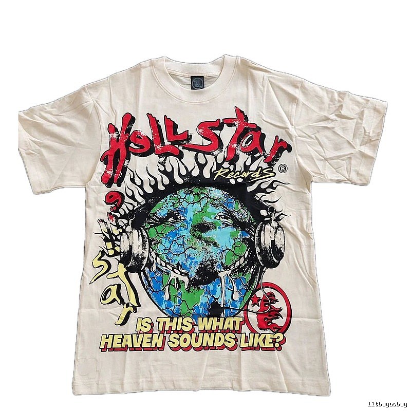 Hellstar Earth Print Street Style Off-White T-Shirt