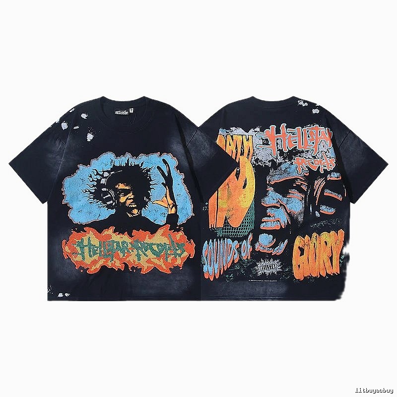 Hellstar Records Portrait Street Style Black T-Shirt