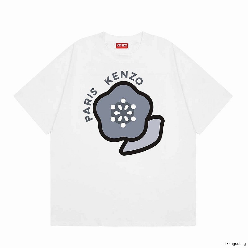 KENZO Begonia Print Casual Style White T-Shirt