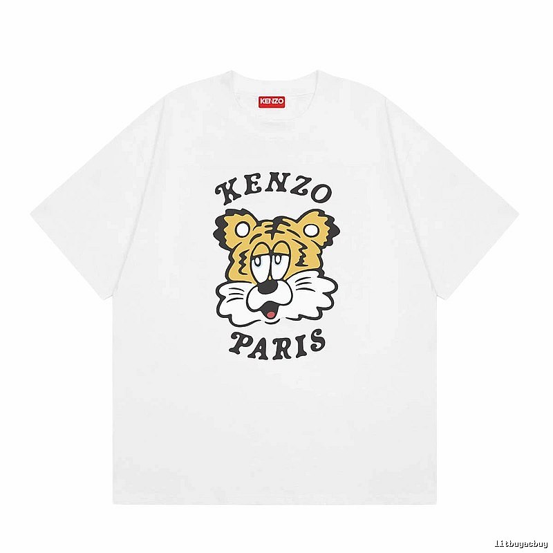 KENZO Tiger Head Casual Style White Short Sleeve T-Shirt