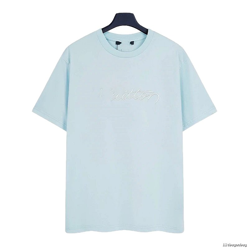 Louis Vuitton Embroidered Minimalist Style Light Blue Short-sleeve T-shirt