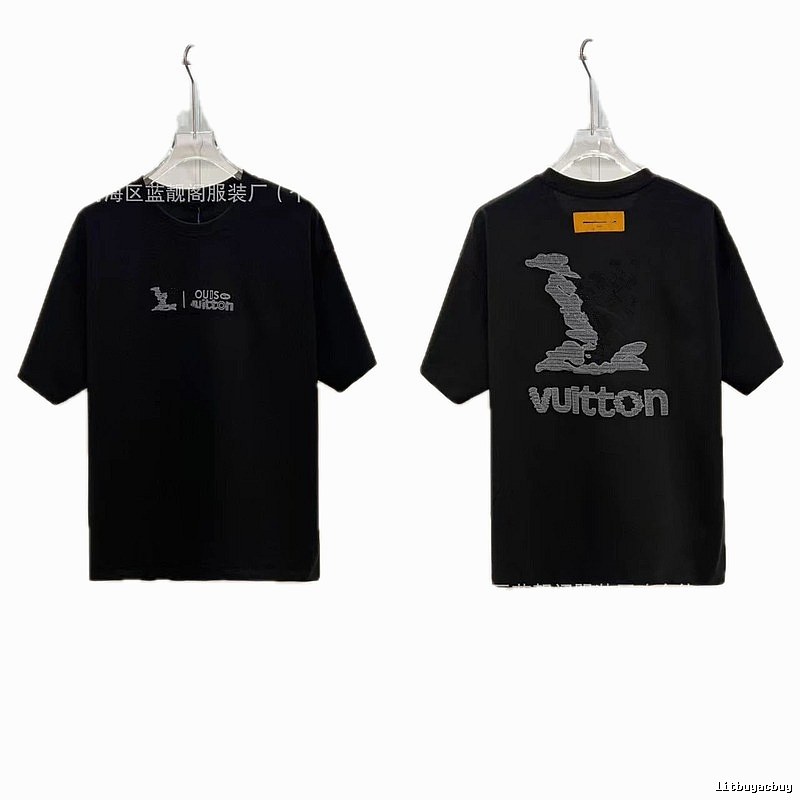 Louis Vuitton Embroidered Street Fashion Style Black Short-sleeve T-shirt