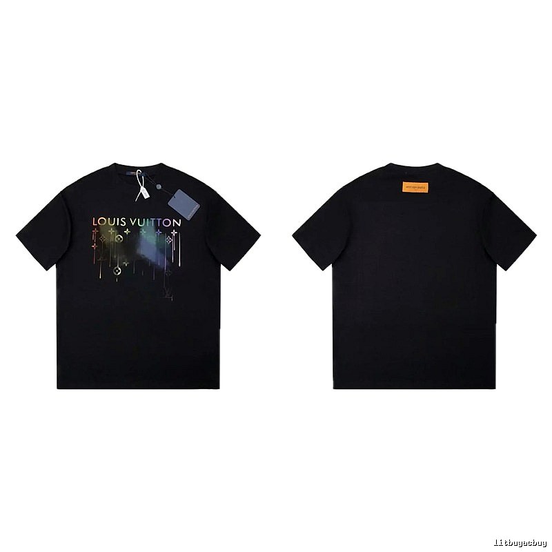 Louis Vuitton Iridescent Printed Trendy Black Short-sleeve T-shirt