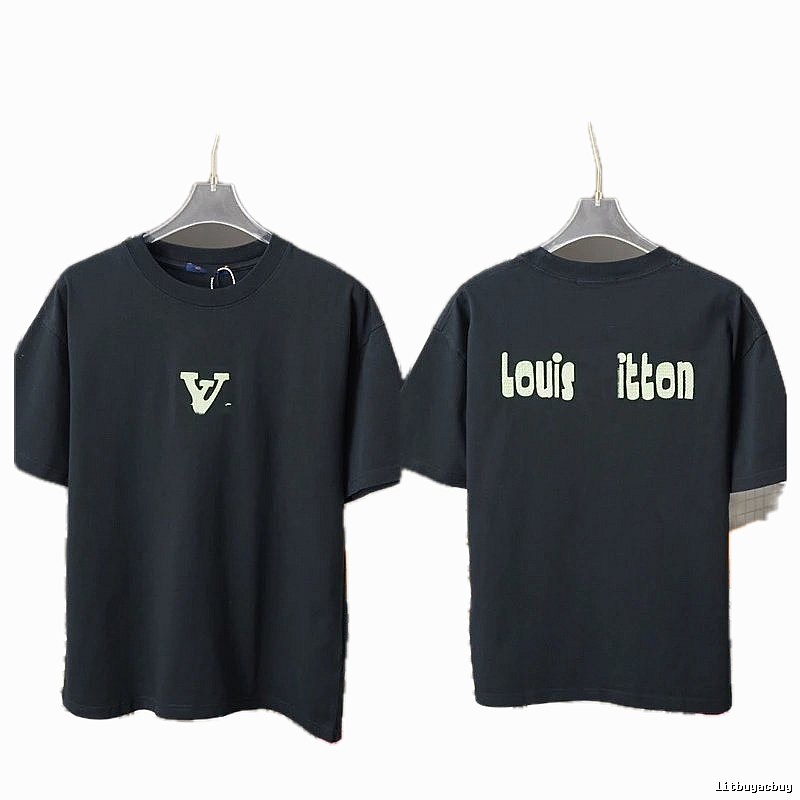 Louis Vuitton Letter Print Casual Style Black T-Shirt
